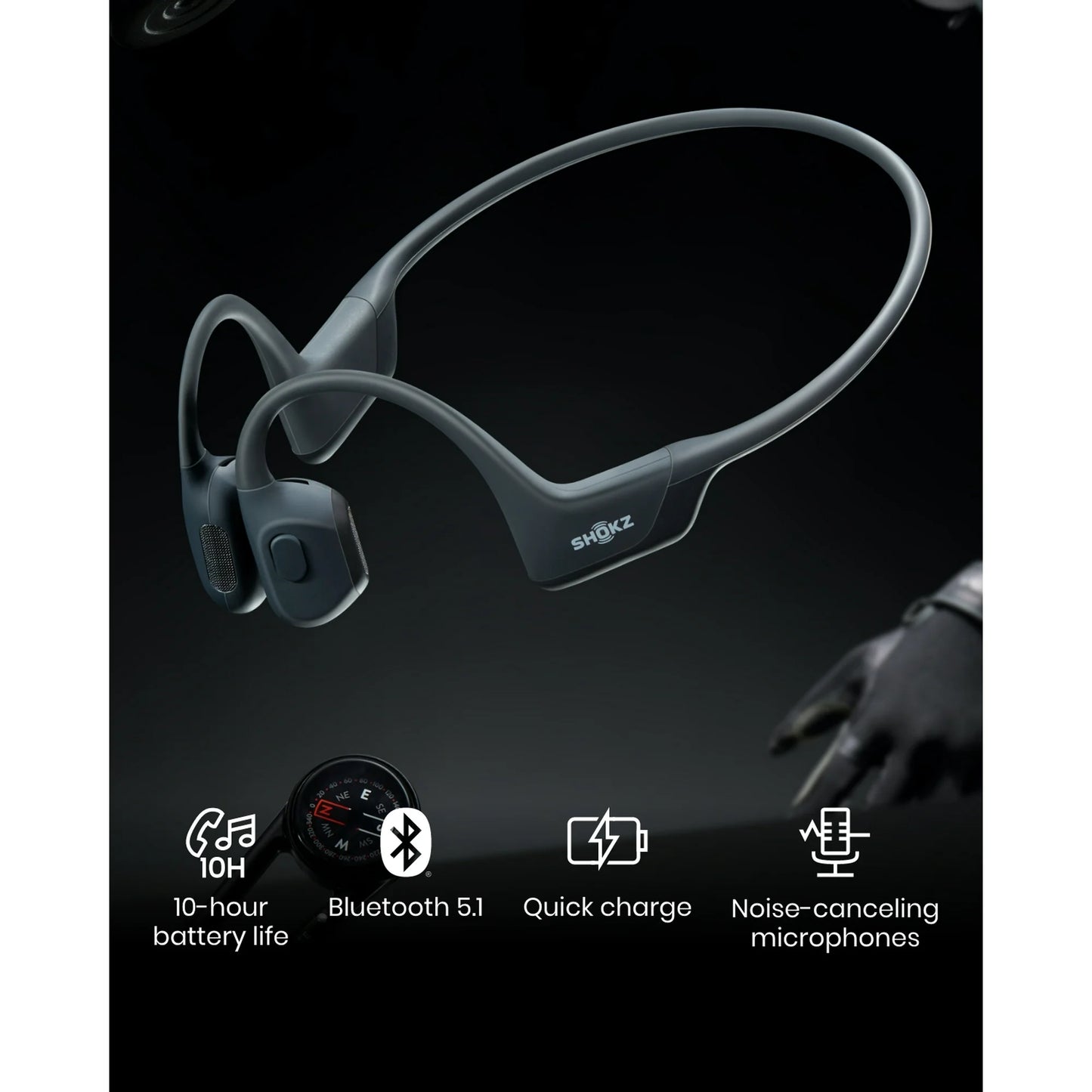 Shokz OpenRun Pro Premium Bone Conduction Open Ear Bluetooth Headphones for Sports with Cooling Wristband