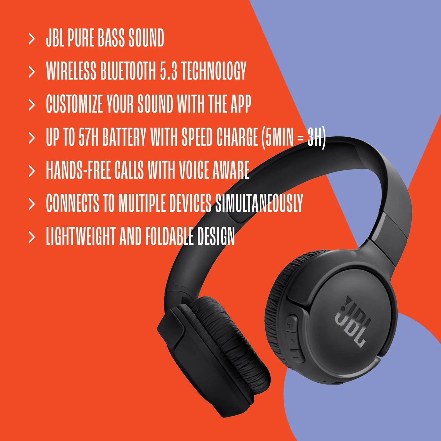 JBL Tune 520BT - Wireless on-ear headphones - Immerse in JBL Pure Bass sound wherever you go