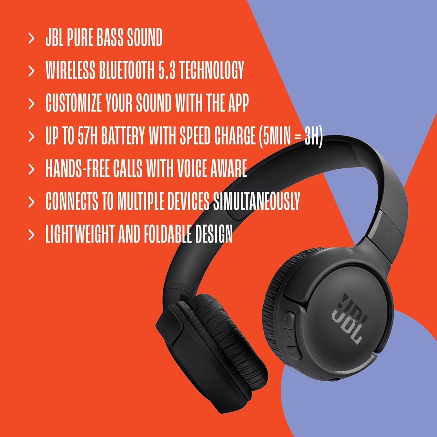 JBL Tune 520BT - Wireless on-ear headphones - Immerse in JBL Pure Bass sound wherever you go