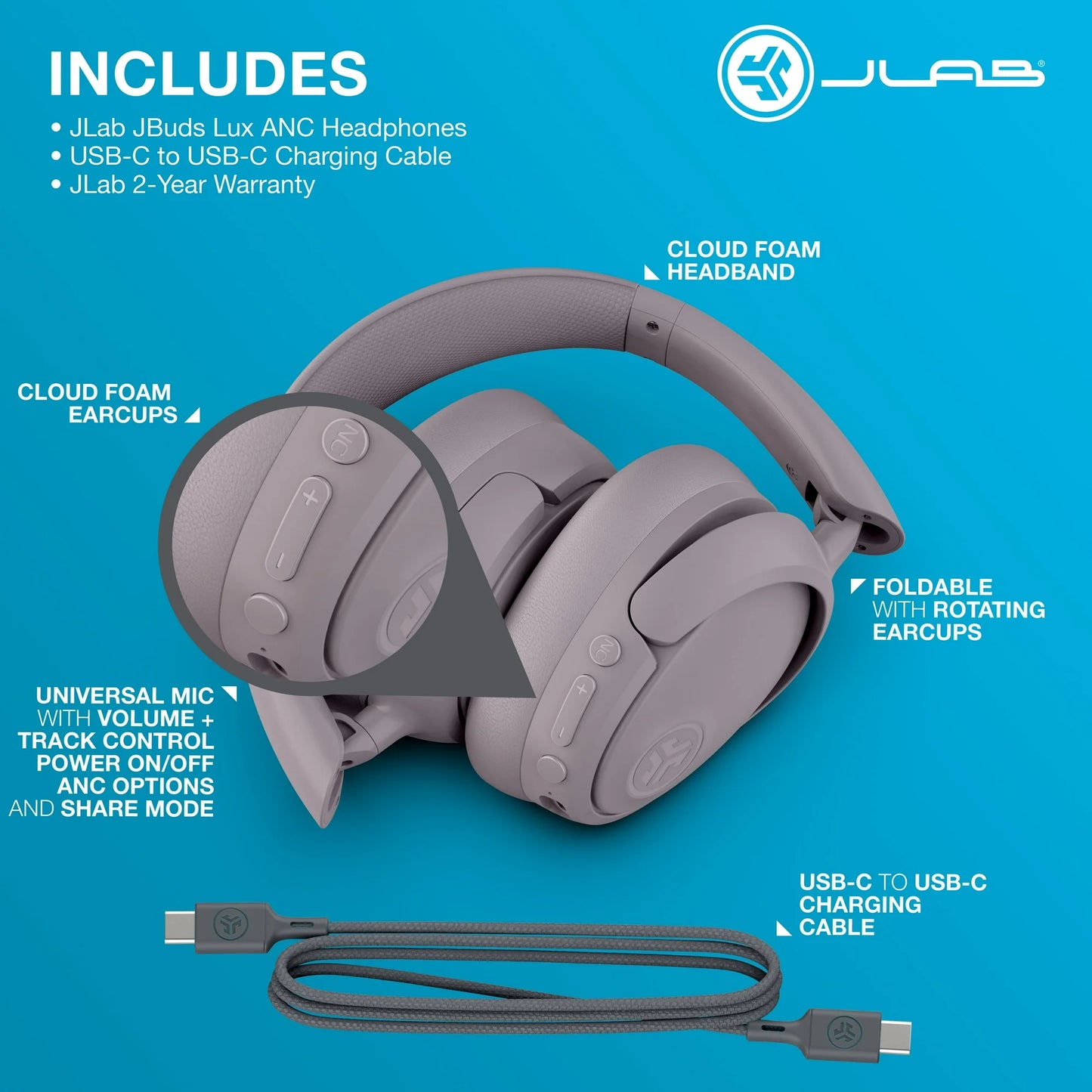 JLab JBuds Lux Active Noise Cancellation Bluetooth Headphones
